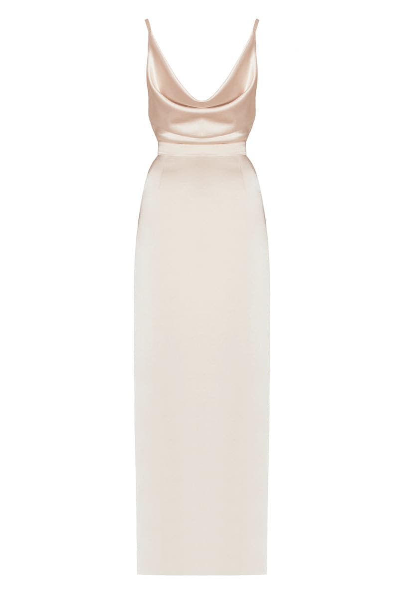 AMILA BEIGE SATIN BACKLESS MAXI DRESS - CULT MIA