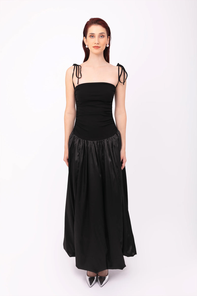 ALEXA MAXI DRESS IN BLACK SATIN - CULT MIA