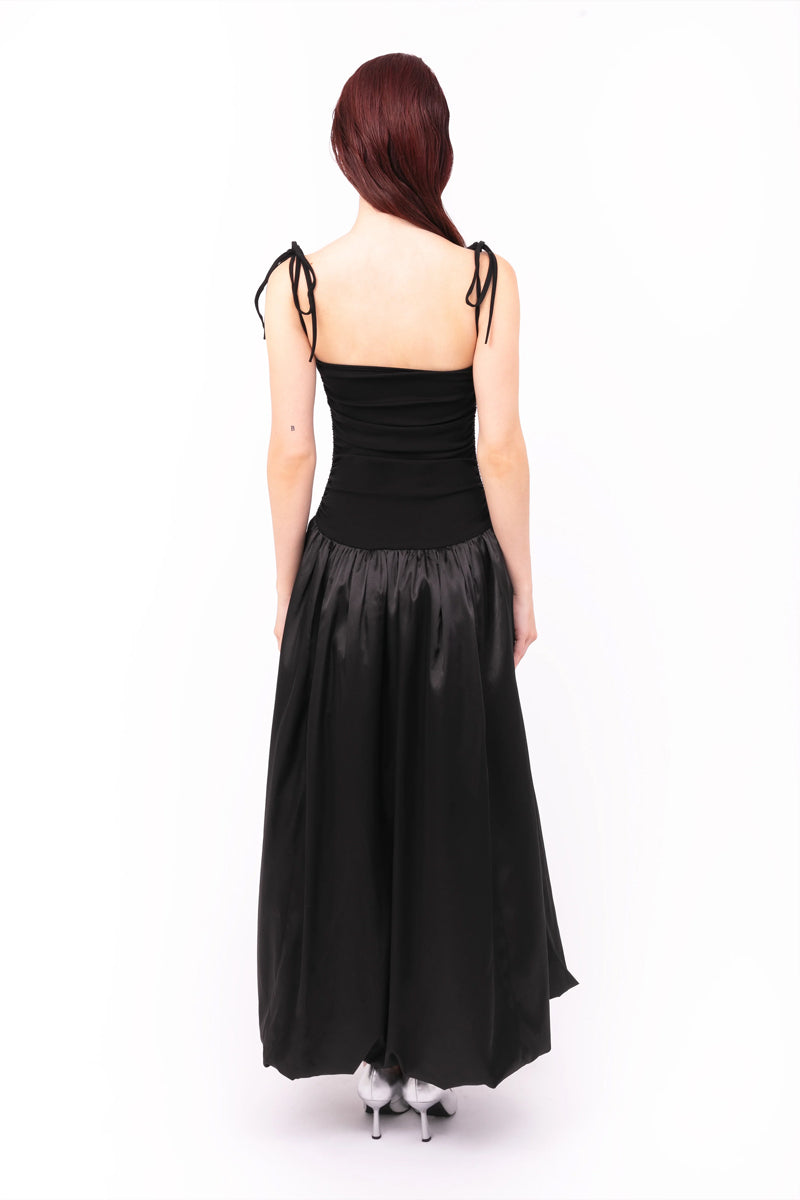 ALEXA MAXI DRESS IN BLACK SATIN - CULT MIA
