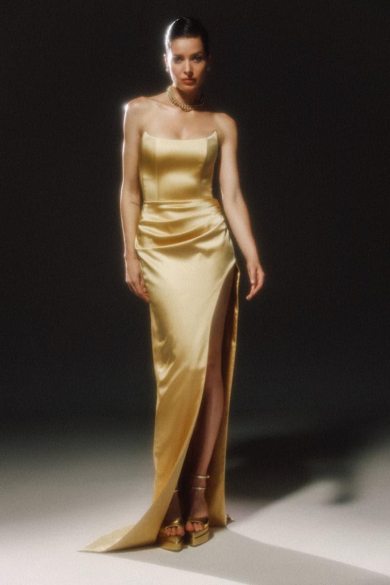 anastasia gold dress Dreamy collection Disney This strapless gown features a fitted bust Anastasia Anastasia Princess Yellow Dress