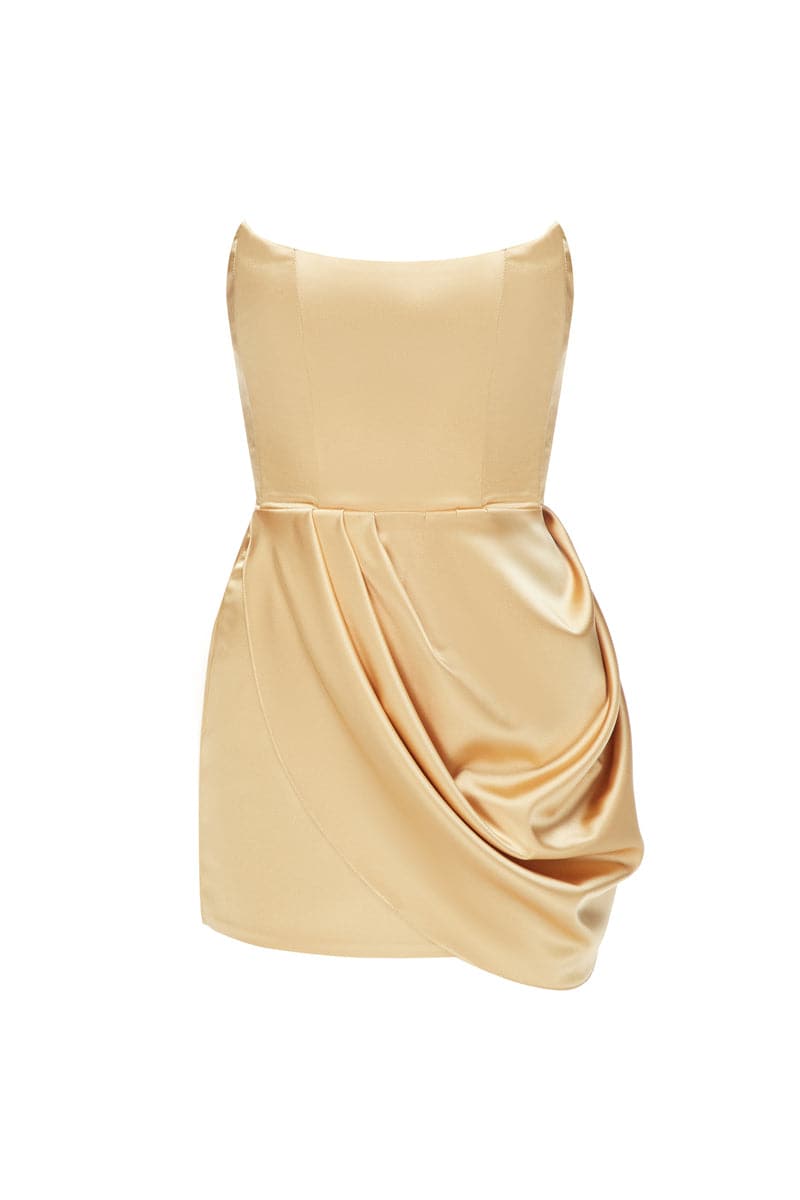 ANASTASIA GOLD MINI DRESS WITH TRAIL - CULT MIA