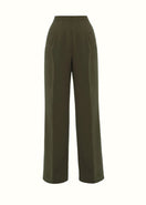 Olive-colored Atta bootcut pants by Andrea Iyamah displayed on a model, showing front view with a tailored fit and classic style.