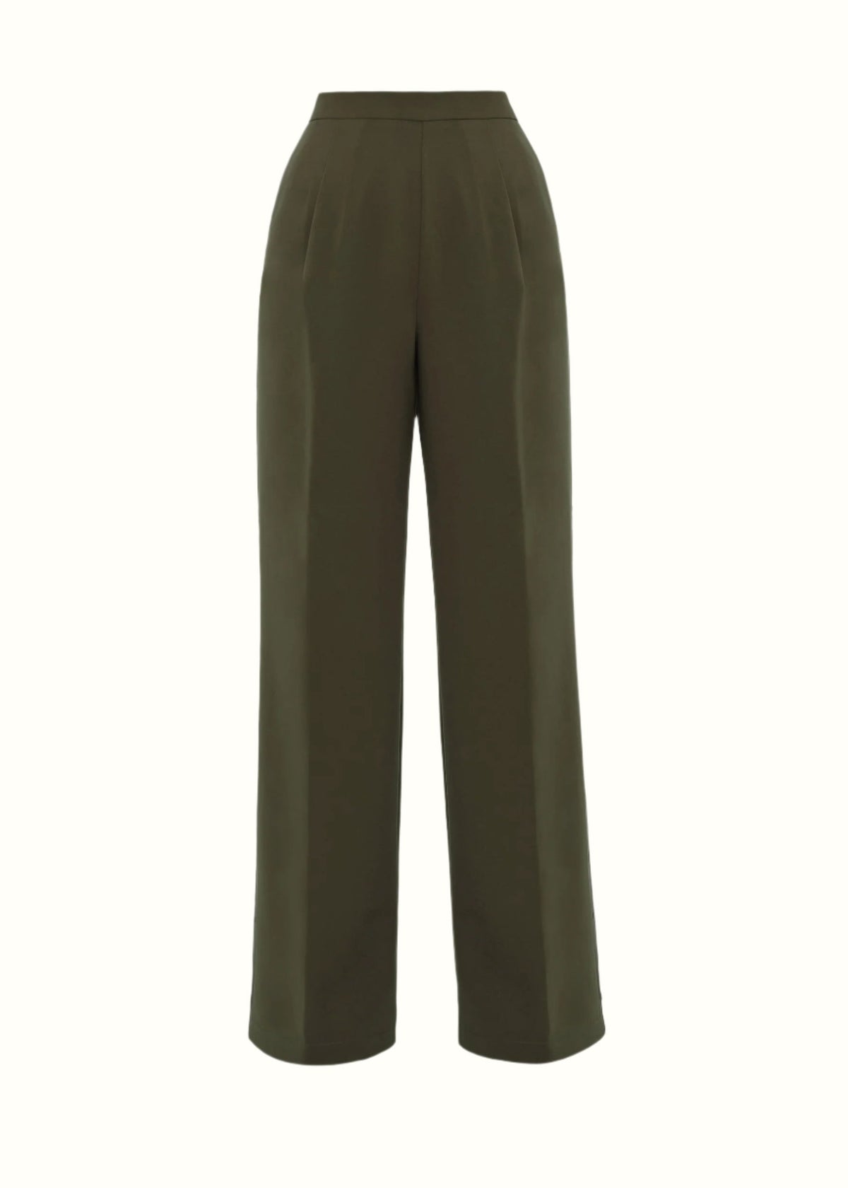 Olive-colored Atta bootcut pants by Andrea Iyamah displayed on a model, showing front view with a tailored fit and classic style.