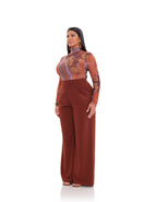 Plus size Atta Bootcut Pants in cinnamon by Andrea Iyamah, shown on a figure with a comfortable fit and stylish silhouette.