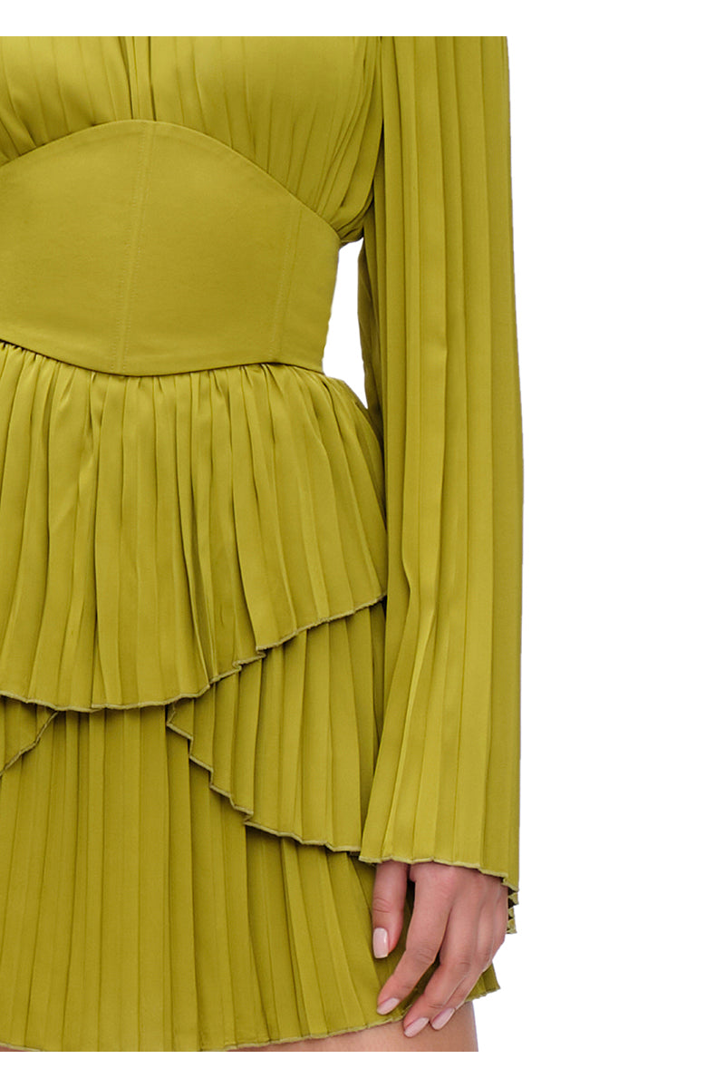 LENTI PLEATED MINI DRESS IN GREEN - CULT MIA
