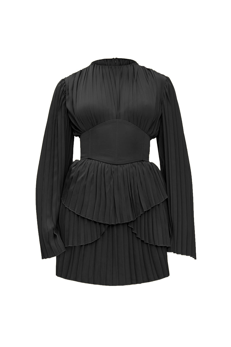 LENTI PLEATED MINI DRESS IN BLACK - CULT MIA