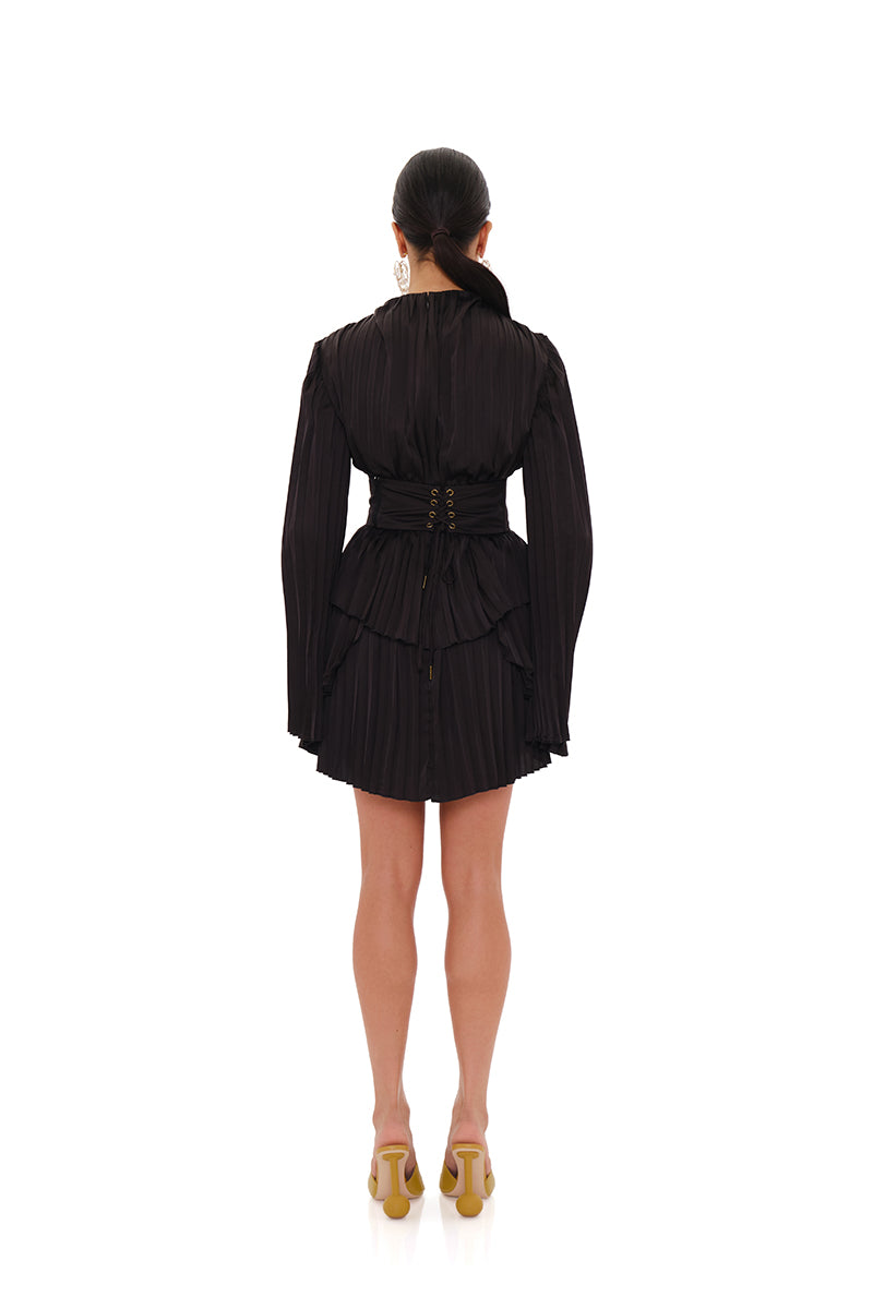 LENTI PLEATED MINI DRESS IN BLACK - CULT MIA