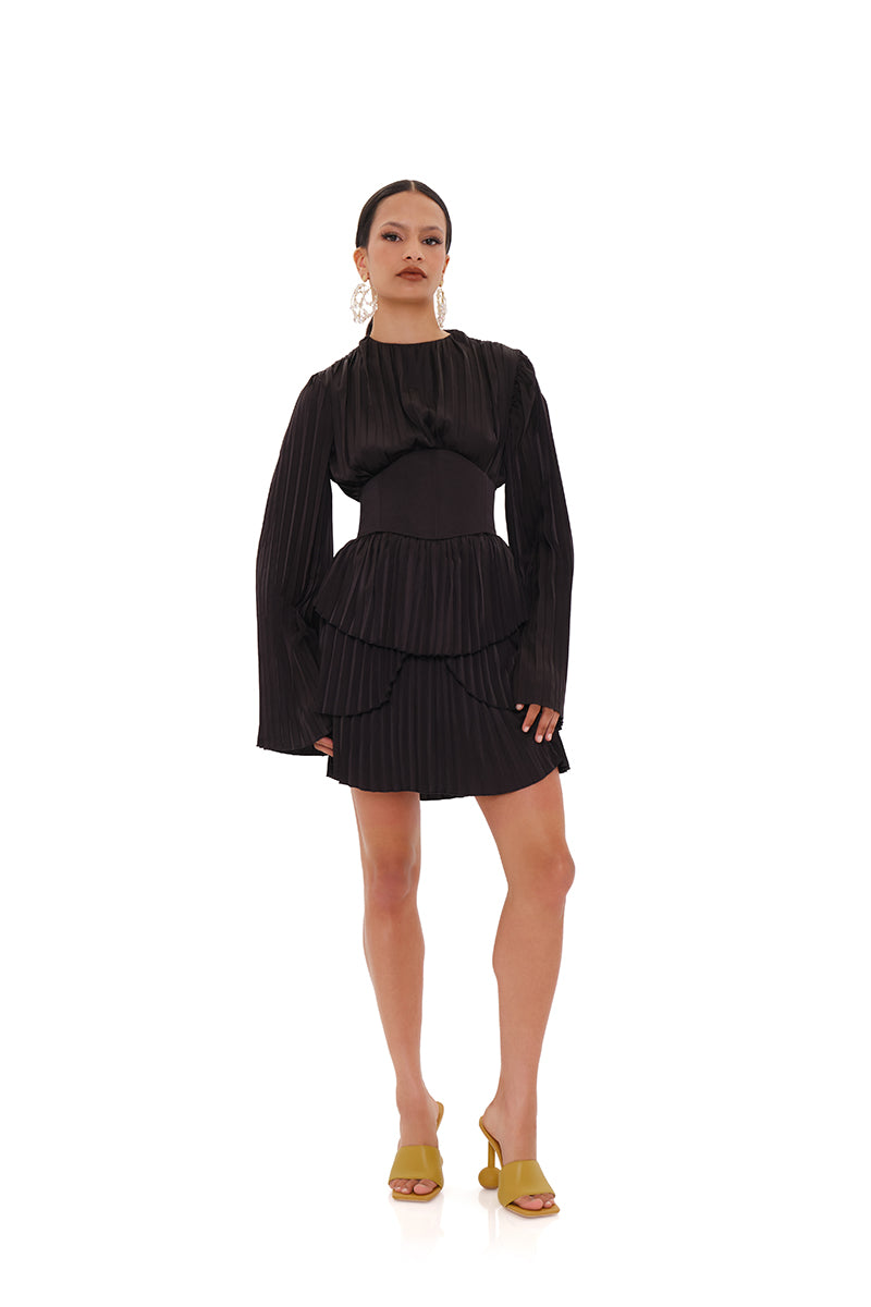 LENTI PLEATED MINI DRESS IN BLACK - CULT MIA