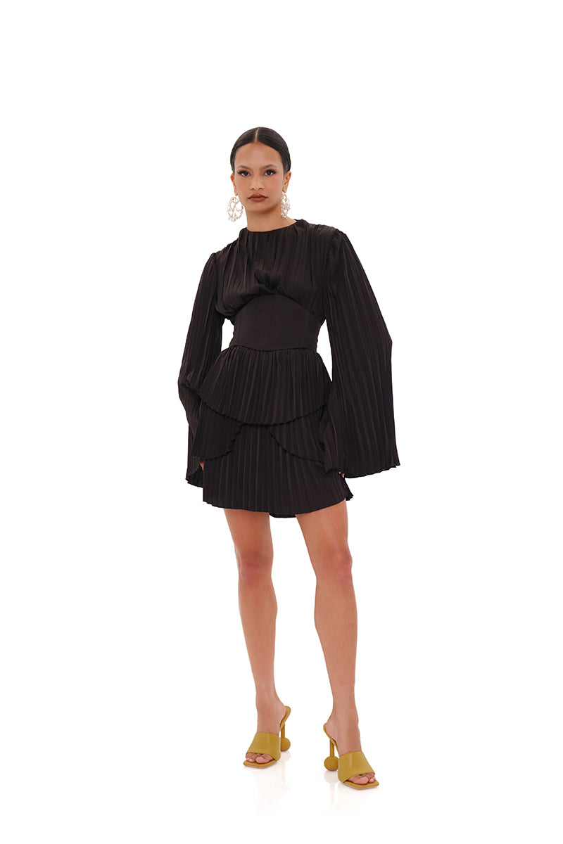 LENTI PLEATED MINI DRESS IN BLACK - CULT MIA