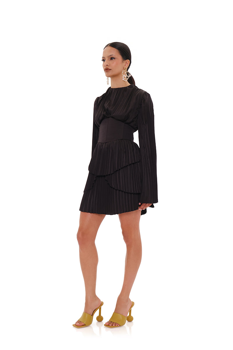 LENTI PLEATED MINI DRESS IN BLACK - CULT MIA