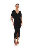 Black Ratu Mesh Maxi Dress by Andrea Iyamah, featuring a flowing design and sheer mesh fabric, shown from the front.