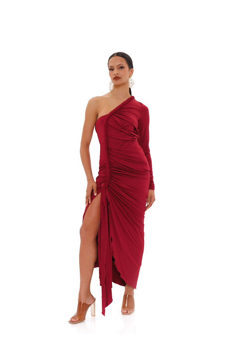TURI MESH DRESS IN BURGUNDY - CULT MIA