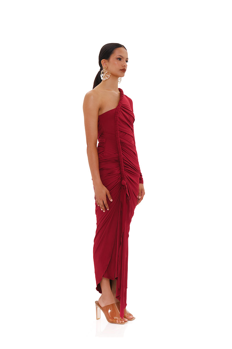 TURI MESH DRESS IN BURGUNDY - CULT MIA