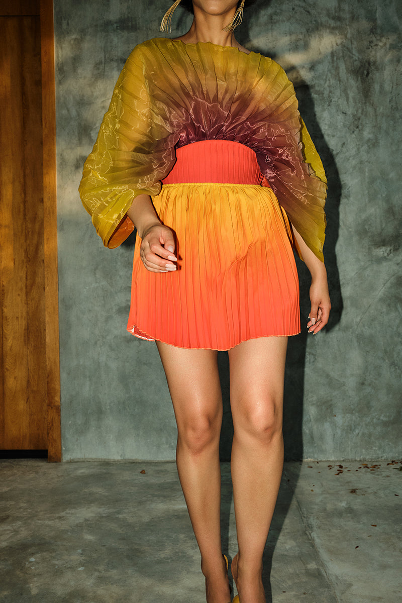 KATA PLEATED MINI SKIRT IN ADWA RED PRINT - CULT MIA