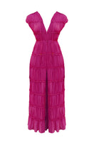Magenta Andrea Iyamah Sina tunic maxi dress with flowing fabric and stylish design, front view showcasing elegant details.