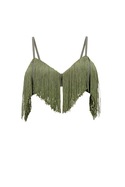 OBI OLIVE FRINGE BRALETTE TOP