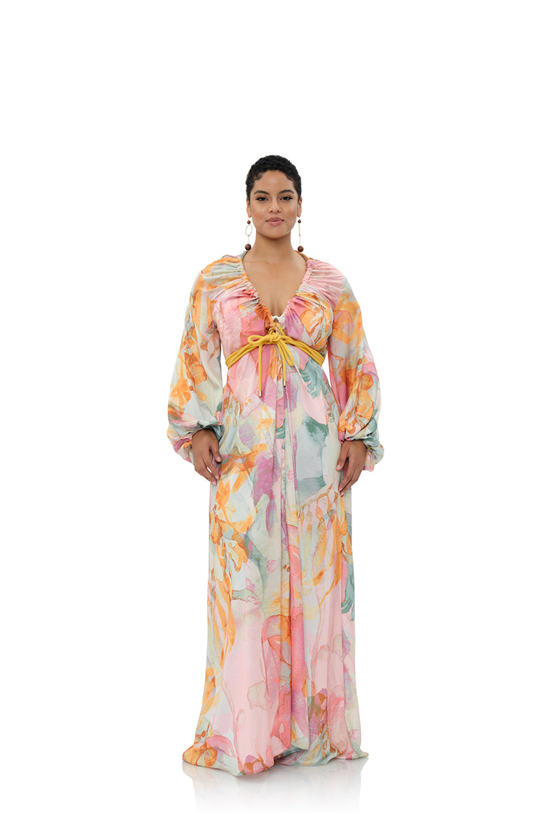 NEEMA ZULI PRINT BUBBLE SLEEVE ROBE - CULT MIA