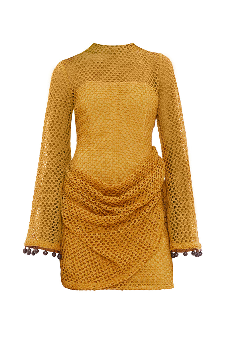 EGU CROCHET DRESS IN MUSTARD - CULT MIA