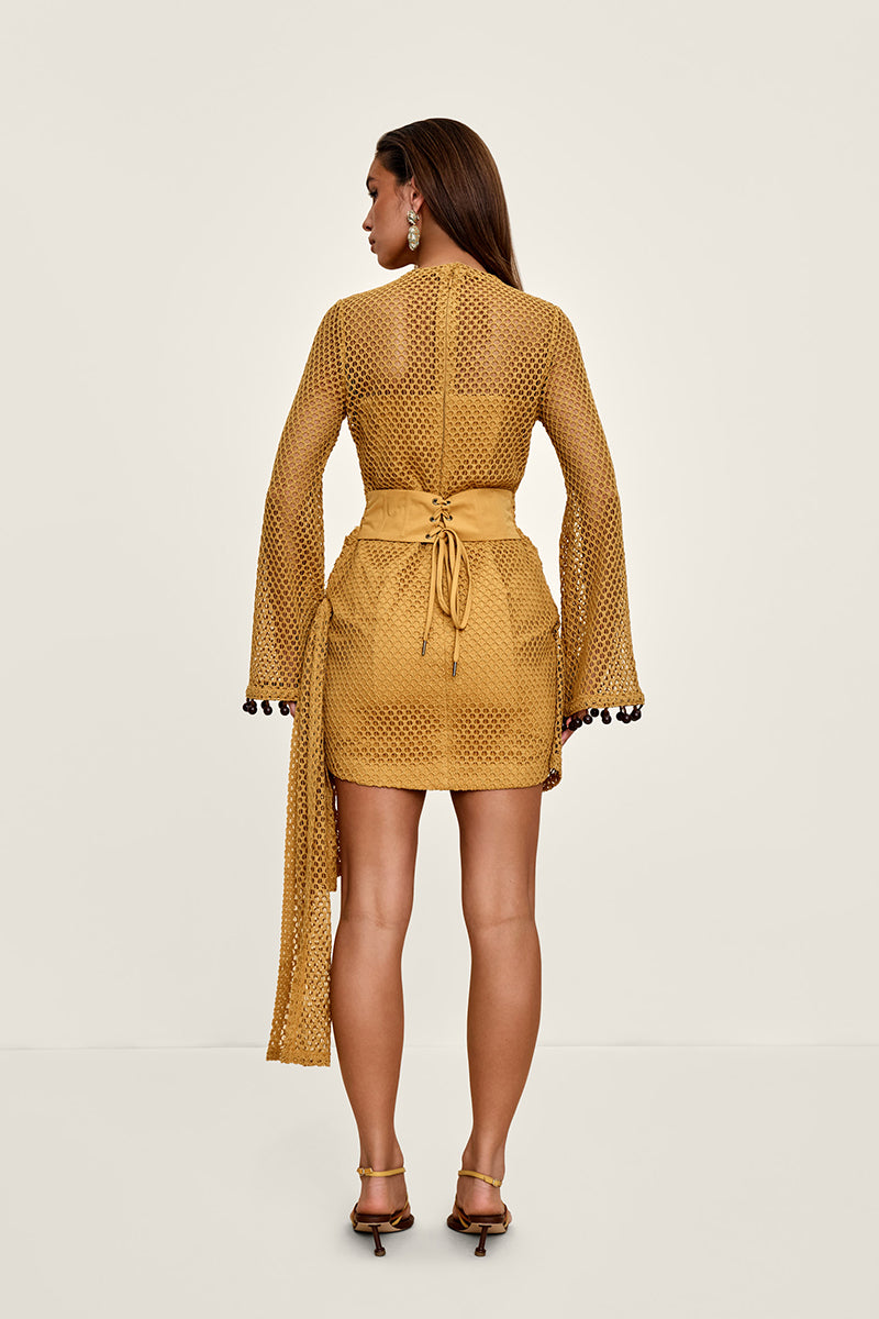 EGU CROCHET DRESS IN MUSTARD - CULT MIA
