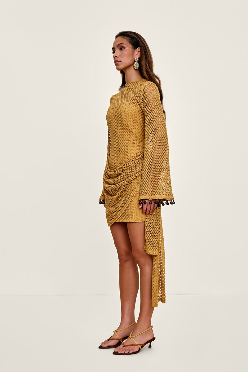 EGU CROCHET DRESS IN MUSTARD - CULT MIA