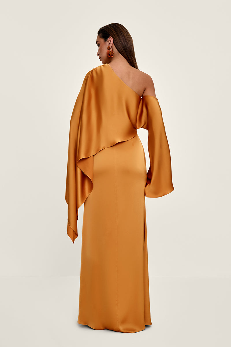 LEENA FULL LENGTH DRESS IN GOLD - CULT MIA