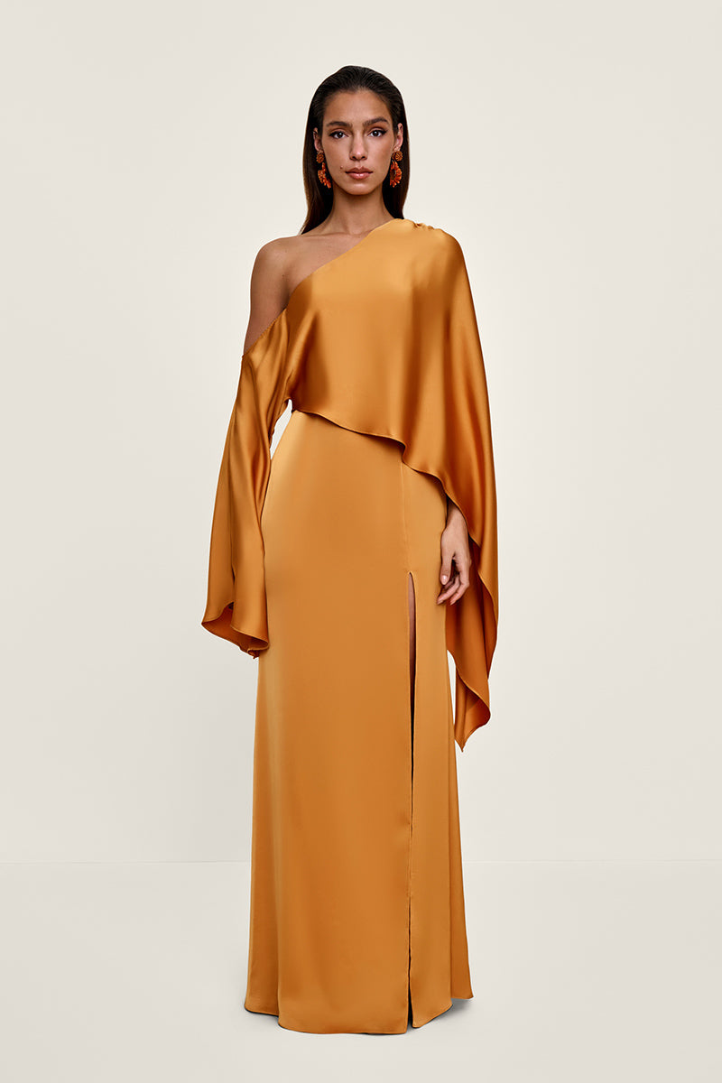 LEENA FULL LENGTH DRESS IN GOLD - CULT MIA