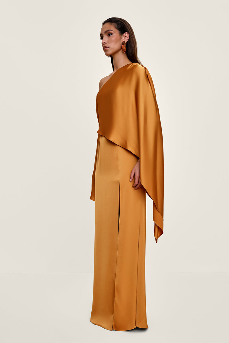 LEENA FULL LENGTH DRESS IN GOLD - CULT MIA