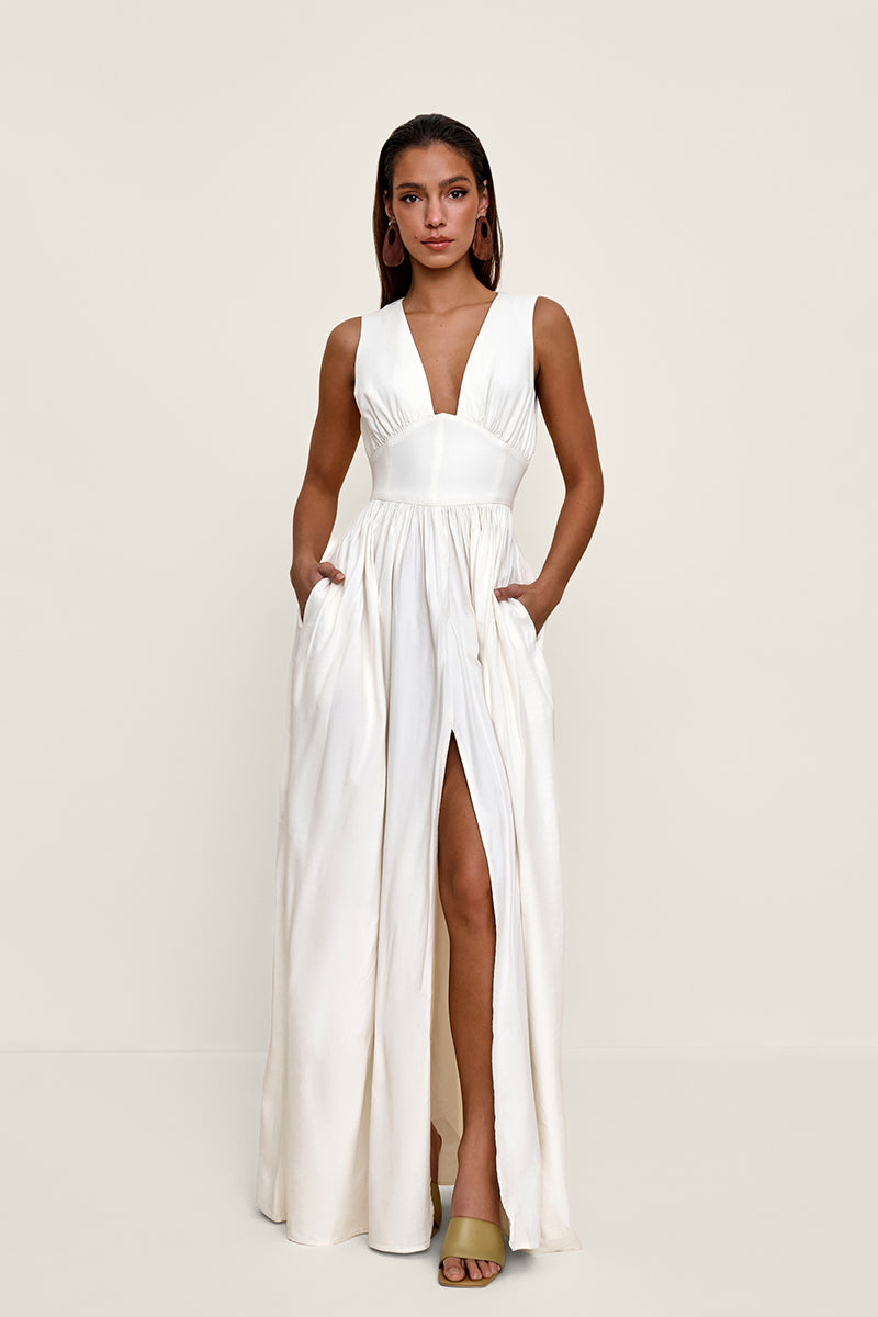 REXI COTTON MAXI DRESS IN LIMESTONE - CULT MIA