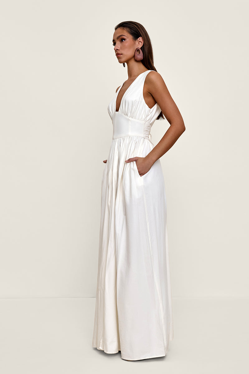 REXI COTTON MAXI DRESS IN LIMESTONE - CULT MIA