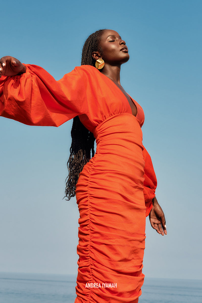 ANIDA MIDI COTTON DRESS IN RED CORAL - CULT MIA