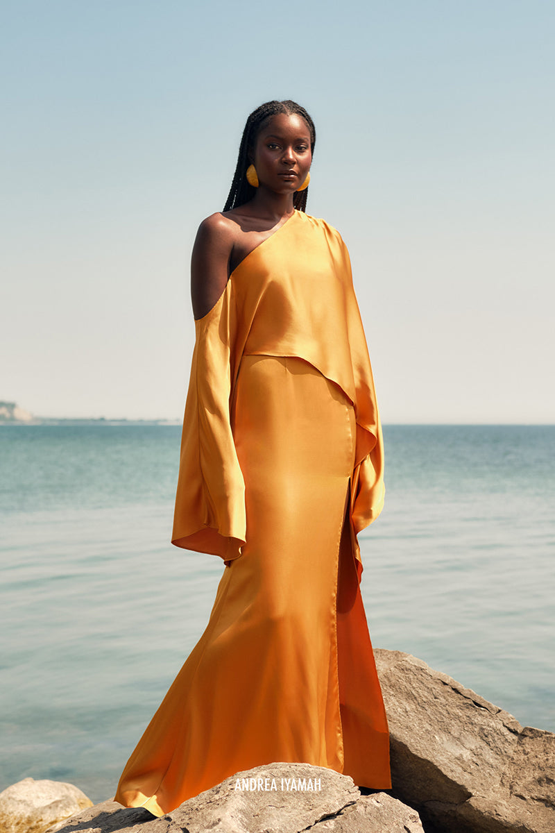 LEENA FULL LENGTH DRESS IN GOLD - CULT MIA