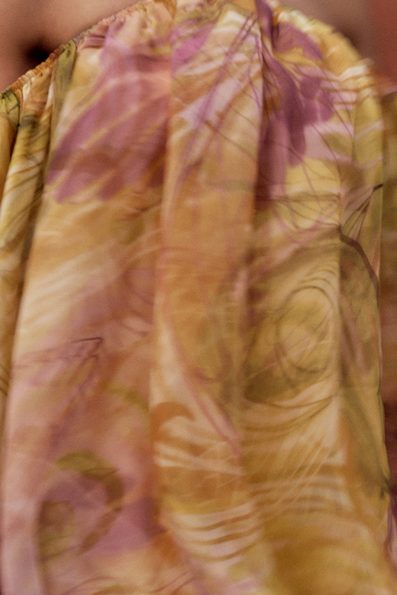 Andrea Iyamah Bayo Bubble Dress in Vibra Print, mini dress with vibrant colorful pattern, flowing fabric, and stylish design.