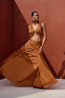 Burnt orange GIA crop top by Andrea Iyamah, featuring a stylish sleeveless design and fitted silhouette.