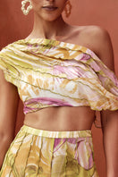 Andrea Iyamah Fara Mesh Crop Top in Vibra Print, showcasing bright, intricate patterns and lightweight mesh fabric.