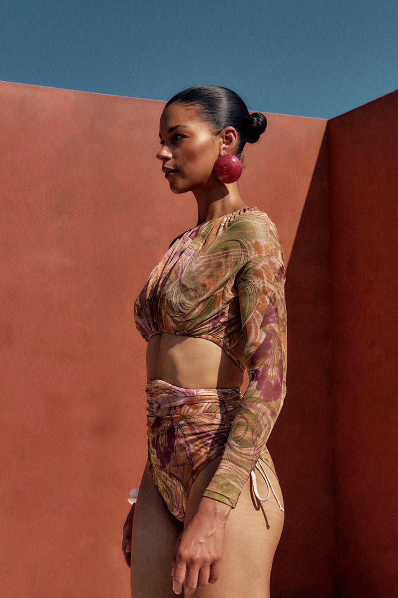 Andrea Iyamah DOLA 3-piece bikini top in Vibra print, featuring vibrant colors and stylish design for summer swimwear.
