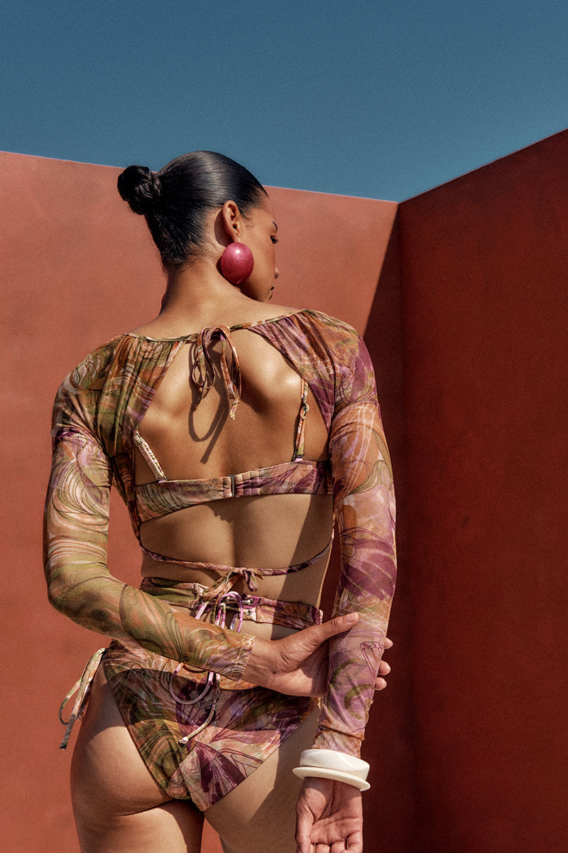 Andrea Iyamah DOLA 3-piece bikini top in Vibrra print, featuring vibrant colors and stylish design, perfect for beachwear.
