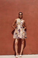 Andrea Iyamah Venti Jacquard mini dress in Vibra print, featuring intricate jacquard fabric and vibrant design details.