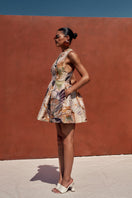 Andrea Iyamah Venti Jacquard mini dress in Vibra print, featuring intricate jacquard fabric and vibrant pattern details.