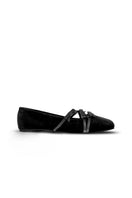 Black Christin Wu Annaya flats with pointed toes and sleek design, perfect for casual or dressy wear.