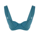 Blue-green IKINITA Anne bra top with a fitted design, featuring soft fabric and stylish straps for comfortable wear.