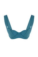 Blue-green IKINITA Anne bra top with a fitted design, featuring soft fabric and stylish straps for comfortable wear.