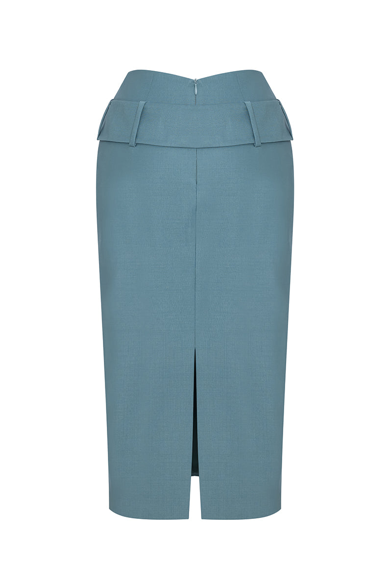 ANNE WORKING SKIRT IN BLUE GREEN - CULT MIA