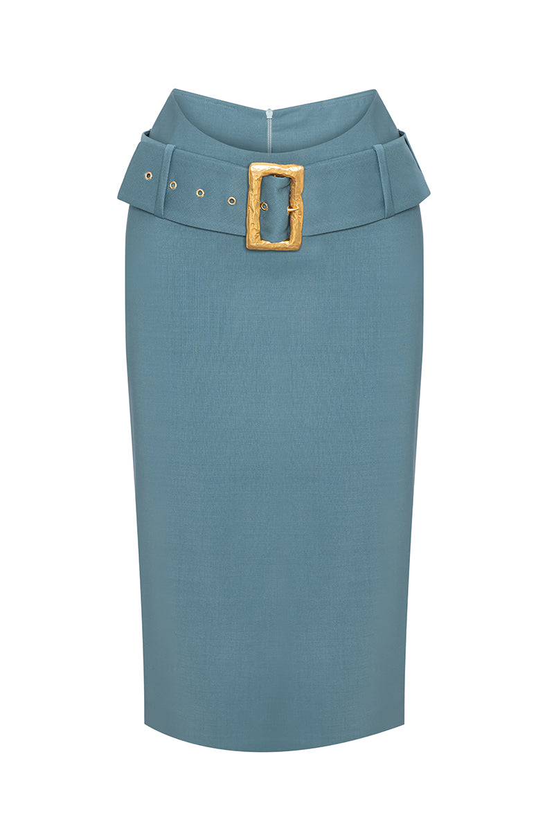 ANNE WORKING SKIRT IN BLUE GREEN - CULT MIA