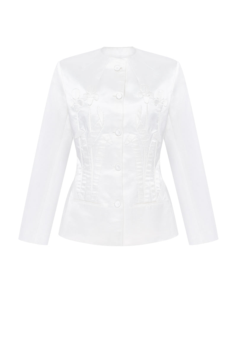 PODYH Iris jacket in Cloud White, lightweight women's jacket with a clean, modern design and zip closure.