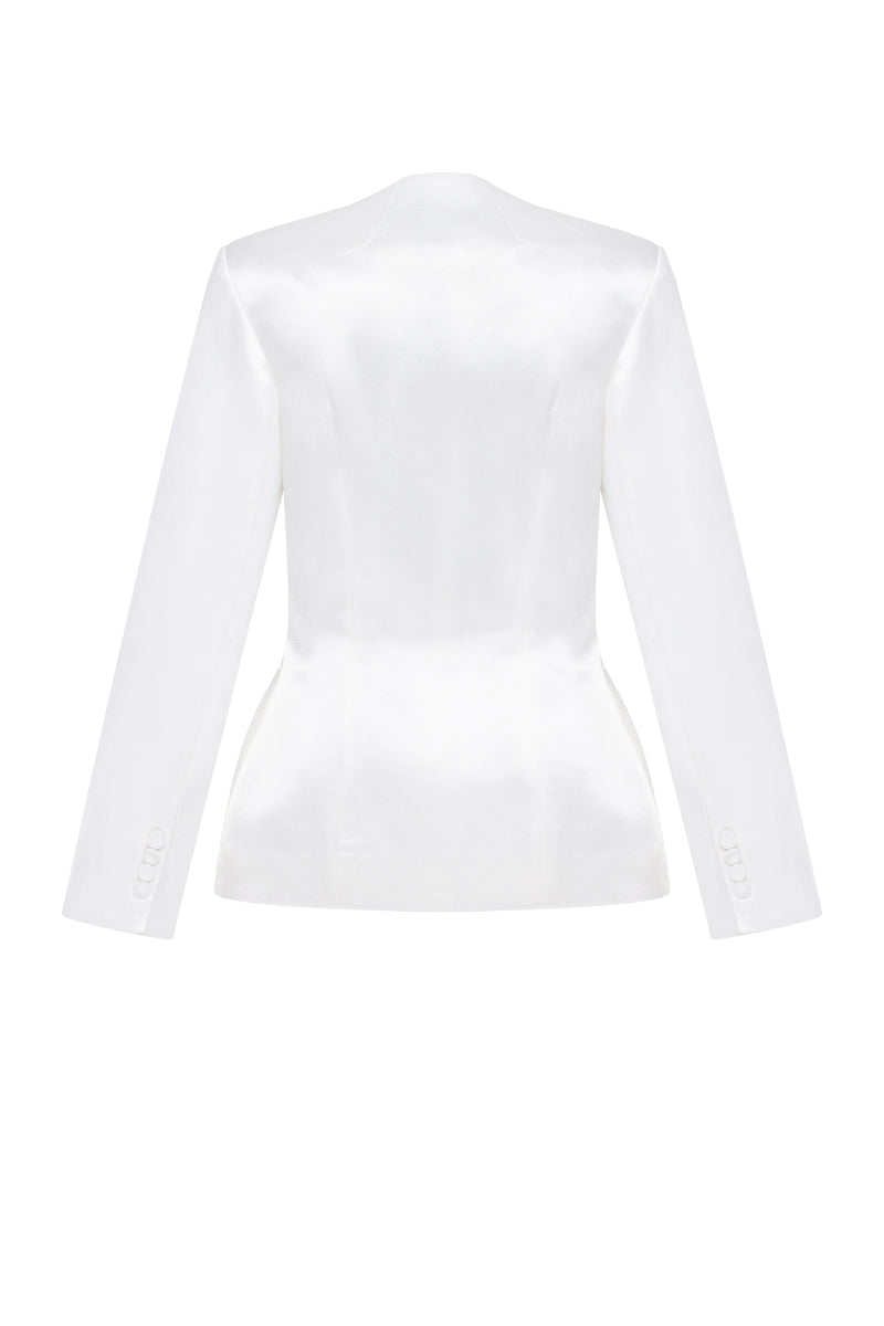 PODYH IRIS jacket in Cloud White, lightweight jacket with a relaxed fit, shown on a hanger against a neutral background.