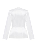PODYH IRIS jacket in Cloud White, lightweight jacket with a relaxed fit, shown on a hanger against a neutral background.