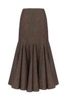 Podyh Seccesia midi skirt in rich brown fabric, knee-length with a chic, flowy design and subtle waistband detail.