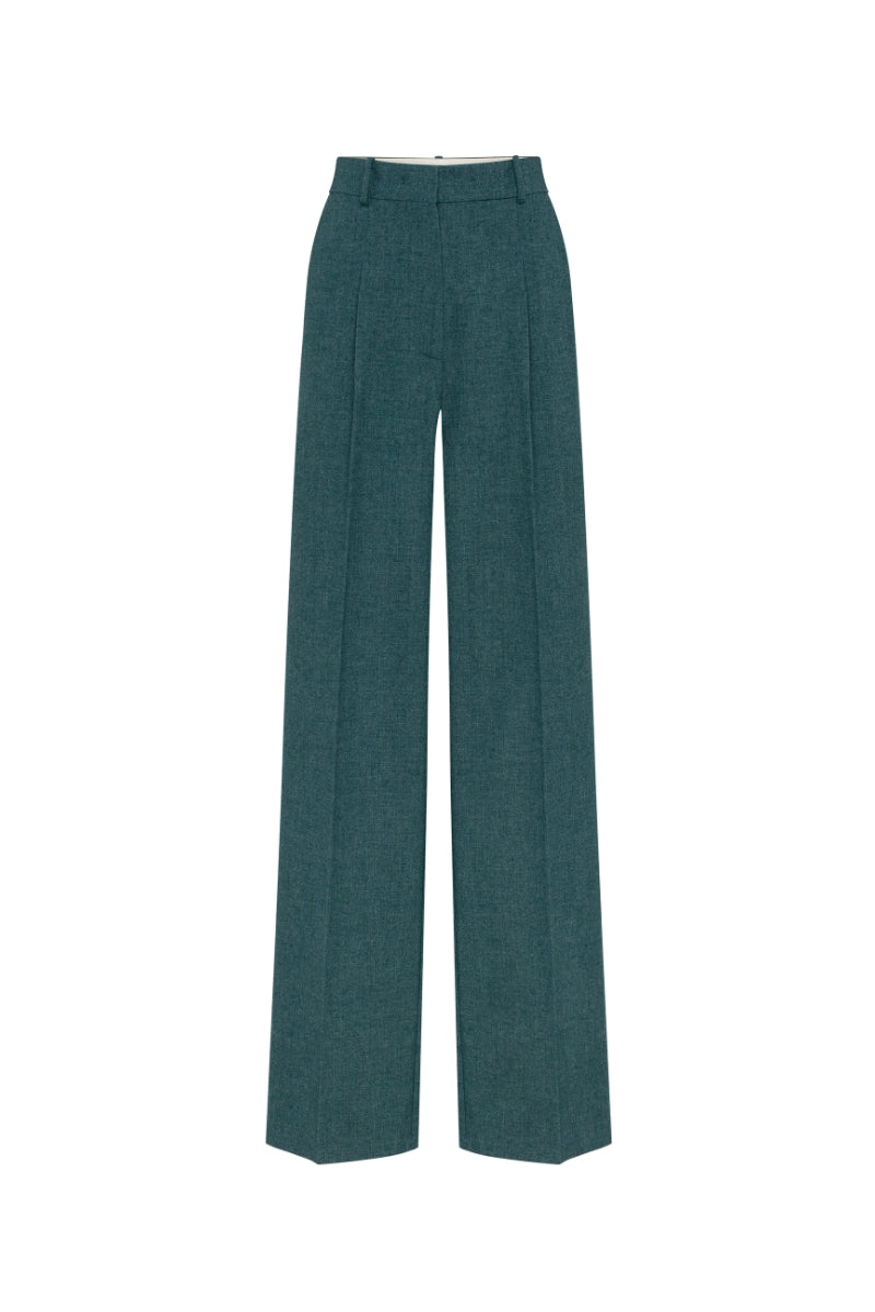 Podyh Seccesia pants in rich teal, stylish and comfortable pants with a tailored fit, displayed on a neutral background.