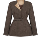 PODYH Seccesia brown blazer jacket, tailored fit with lapel collar and front buttons, stylish for formal or casual wear.