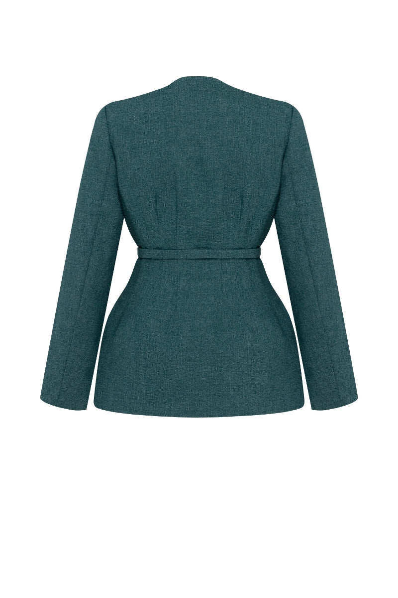 Podyh Seccesia blazer in rich teal, tailored blazer for women, featuring a fitted design and stylish lapel collar.